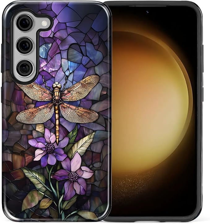 for Samsung Galaxy S23 Case, Stained Glass Dragonfly Pattern Glossy 2 in 1 - Image 2