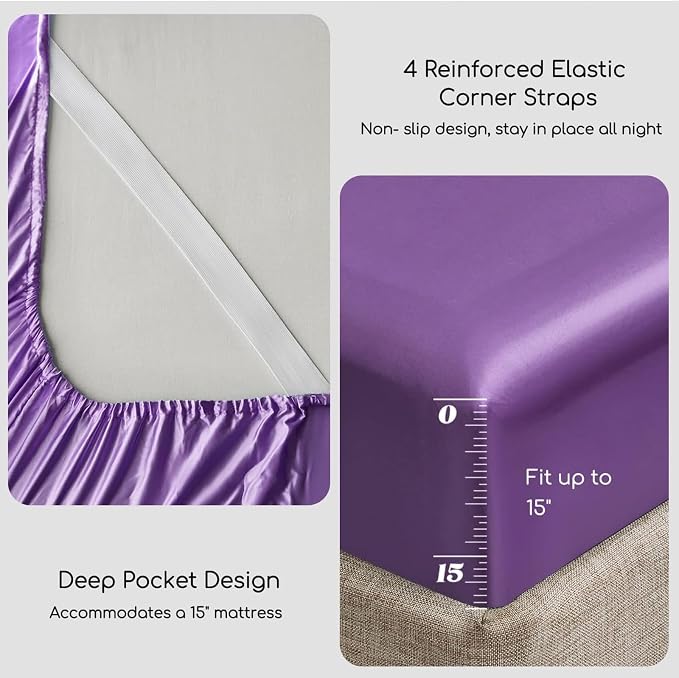 MR&HM Satin Bed Sheets, Queen Size Sheets Set - Image 4