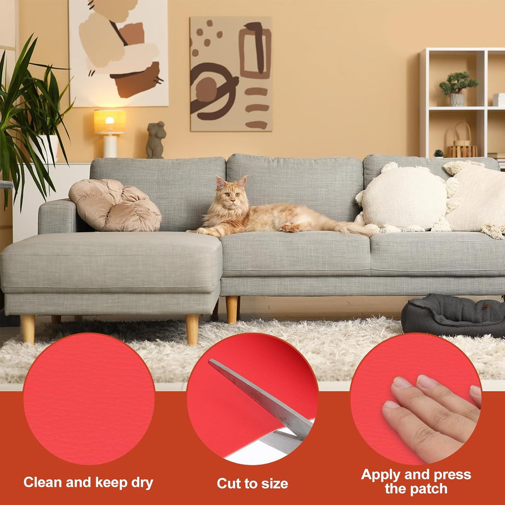 PATIKIL Leather Patches Tape for Furniture, 6.3 x 61 Inch Self Adhesive Vinyl Leather Repair Kit Cover Sheet for Couch, Sofa, Car Seats, Office Chair, Red