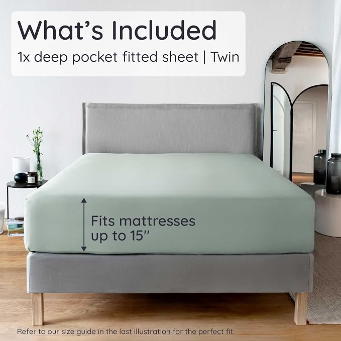 Bambaw 100% Viscose Derived from Bamboo Fitted Sheet Twin Size, 15’’ Deep - Image 2