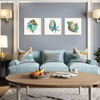 JAPO ART - Sea Lift Picture Abstract Artwork Aquarelle Color Blue Shells Gold - Image 3