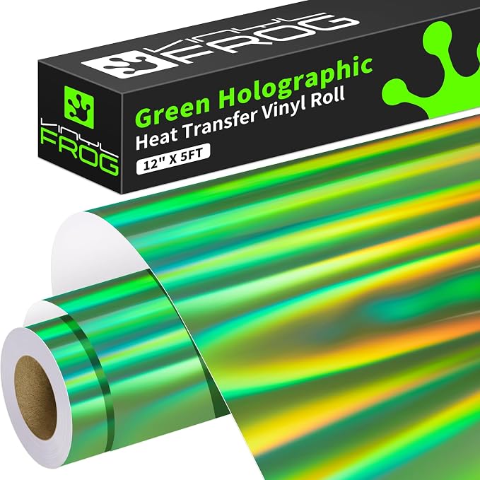 VINYL FROG Green Holographic Heat Transfer Vinyl 12" x5ft Green Metallic HTV by VINYLFROG