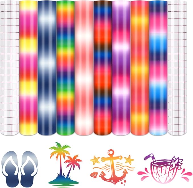 Tintnut Gradient Permanent Vinyl 8 Sheets 12x10in Rainbow Adhesive Vinyl | by Tintnut