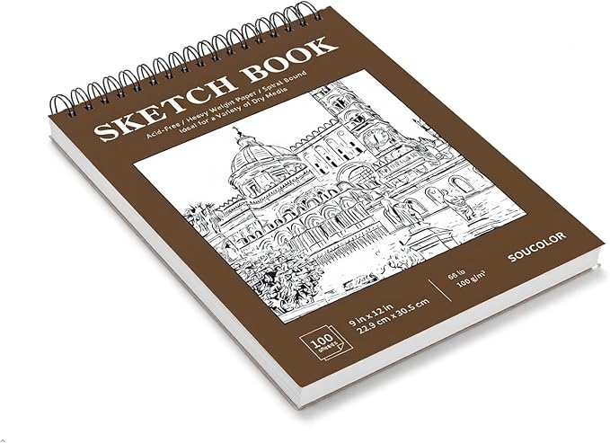 Soucolor 9" x 12" Sketch Book, 100 Sheets Hardcover Art Sketchbook by Soucolor