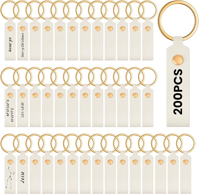 Wavyknot 200 Pcs PU Leather Keychain Blanks Bulk Laser Engraving Blanks by Wavyknot