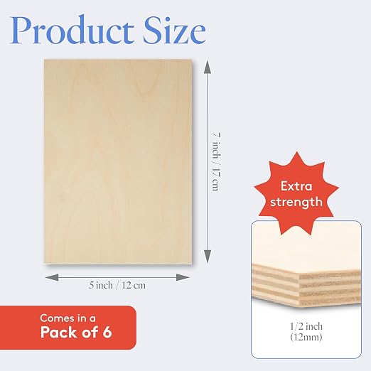 12 mm Baltic Birch Plywood 1/2 x 5 x 7 Inch, Box of 6 B/BB Grade Craft Wood - Image 2