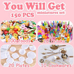 150Pcs Miniatures Food Drinks Bottles Doll House Accessories 1:12 Playset - Image 2