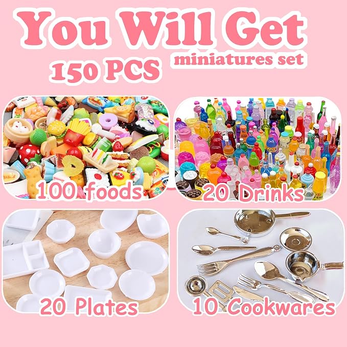 150Pcs Miniatures Food Drinks Bottles Doll House Accessories 1:12 Playset - Image 2