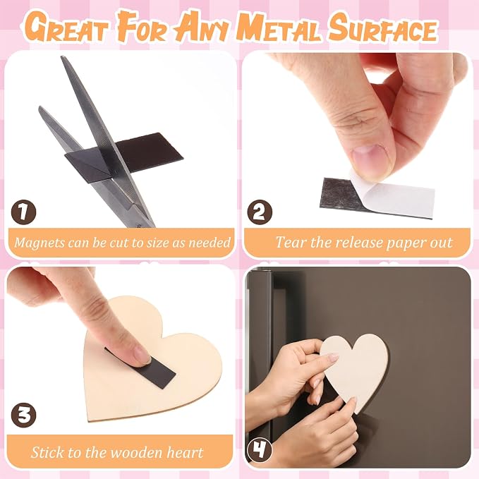 Qunclay 80 Pcs 5 Sizes Wooden Heart Magnets - Image 3