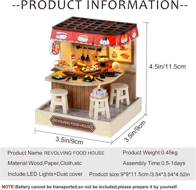 Miniature House Kit, CUTEROOM Tiny House Kit Wooden Dollhouse Kit Mini House - Image 3