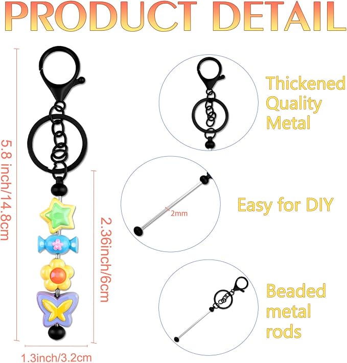 beadable keychains Bulk 8pcs Blank Keychain Making Kit Keychains Accessories - Image 3