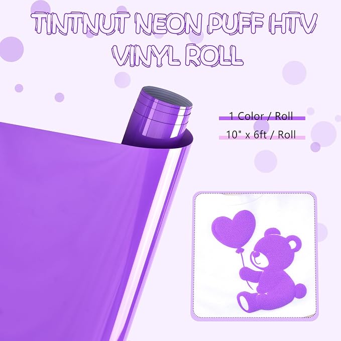 Tintnut Deep Lavender Neon Puff HTV Vinyl Roll, easy cut & weed, stretch - Image 2