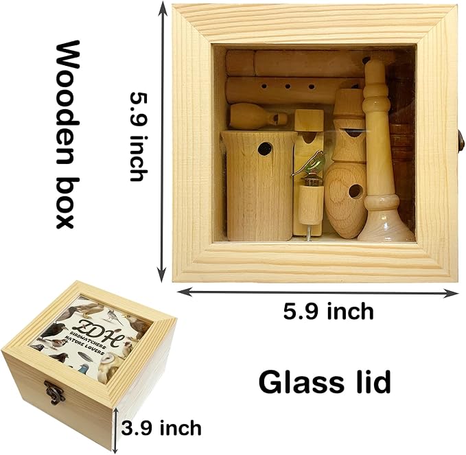 ZDH 9-Piece Wooden Bird Call Set – Handcrafted Bird-Call in Glass Wooden Box - Image 2