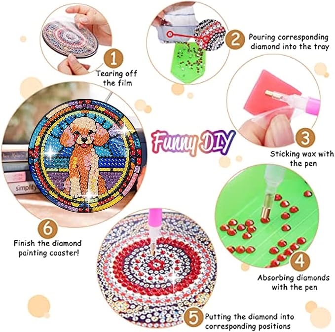 Zythron 8 Pack Dog Diamond Art Coasters, Diamond Painting Coasters Kits | Dog - Image 3
