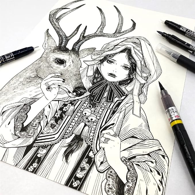 Kuretake Zig Inktober pen set, for Illustration, Manga Drawing, Lettering and - Image 2