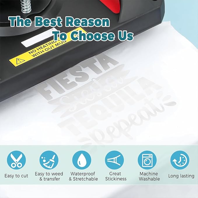 White Heat Transfer Vinyl 12" x 10ft White Iron On Vinyl - Image 4