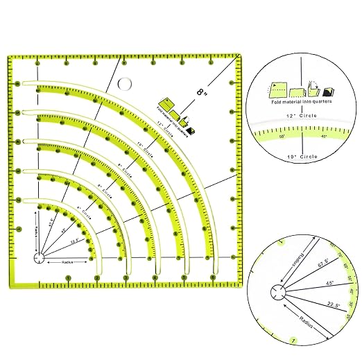 8 Inch Acrylic Quilting Ruler Multifunctional Arcs & Fans Square Quilt Circle - Image 3