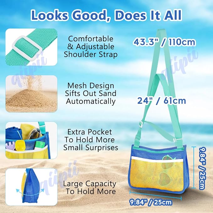 qiipii 1 Pack Beach Mesh Bag Shell Collecting Bag Beach Sand Toy Bags - Image 3