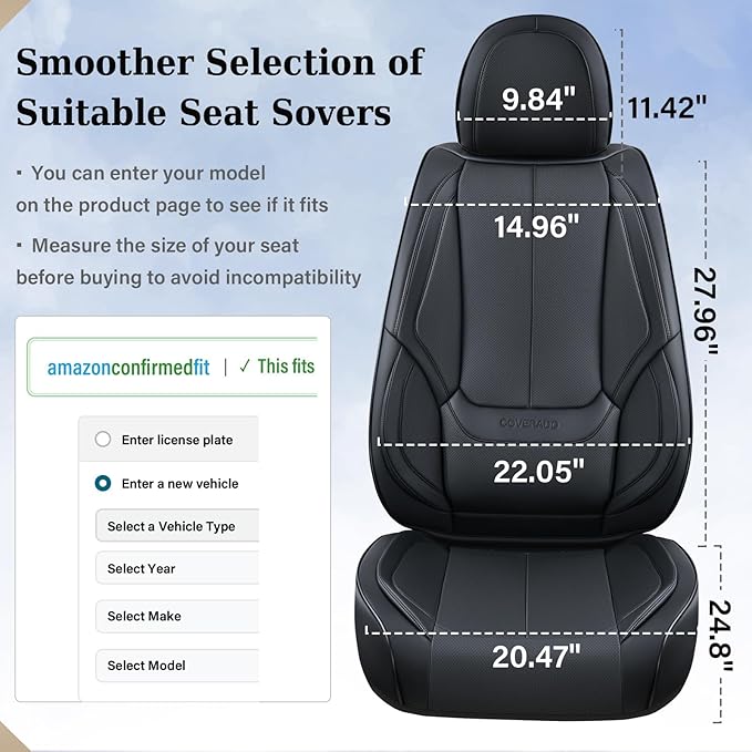 Coverado Car Seat Covers Full Set, Seat Covers for Cars, Black Car Seat Covers Front Seats and Back Car Seat Protector Waterproof, Leather Car Seat Cushion Universal Fit for Most Cars
