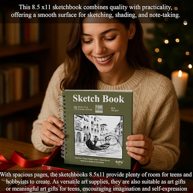 Sketch Book 8.5"x11", Spiral Sketchbook Pack of 2, SuFly 200 Sheets Acid Free - Image 6