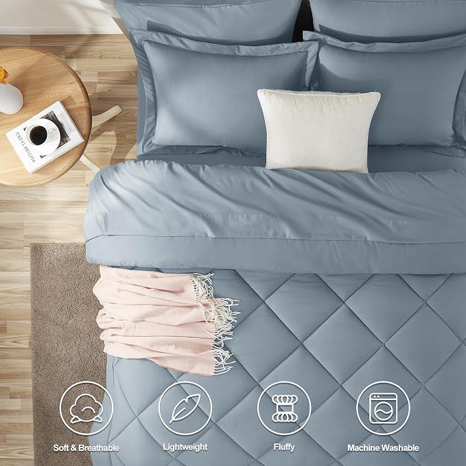CozyLux Oversized Queen Comforter Set Dusty Blue, 7 Pieces Bed in a Bag - Image 2
