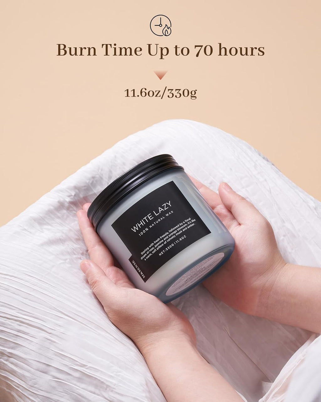 M&SENSE Jasmine & Clean Cotton Spring Scented Candle, 11.6oz Aromatherapy Gifts 2 Wick 70 Hours Long Lasting Burn, Natural Organic Soy Candle, Housewarming Gifts for Dad Mom Friends