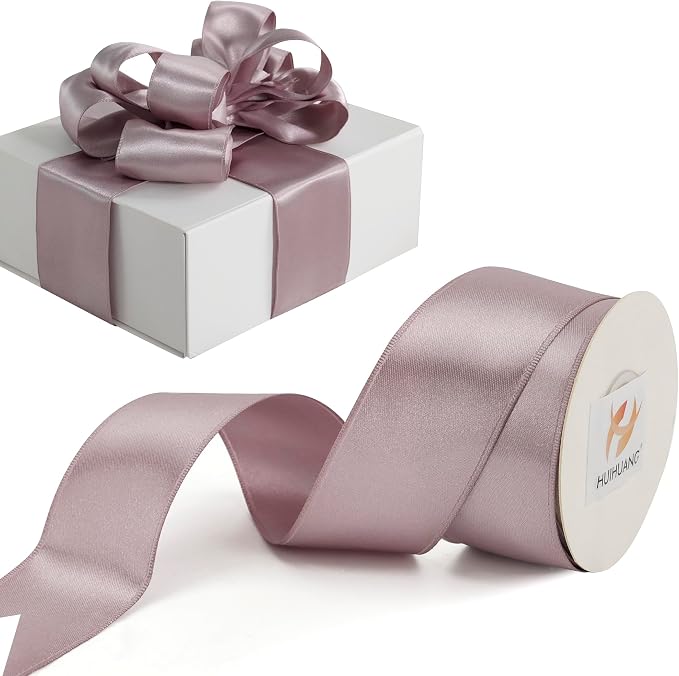 HUIHUANG Lilac Satin Wired Ribbon 1-1/2 inch Dusty Purple Wire Edge Ribbon by HUIHUANG