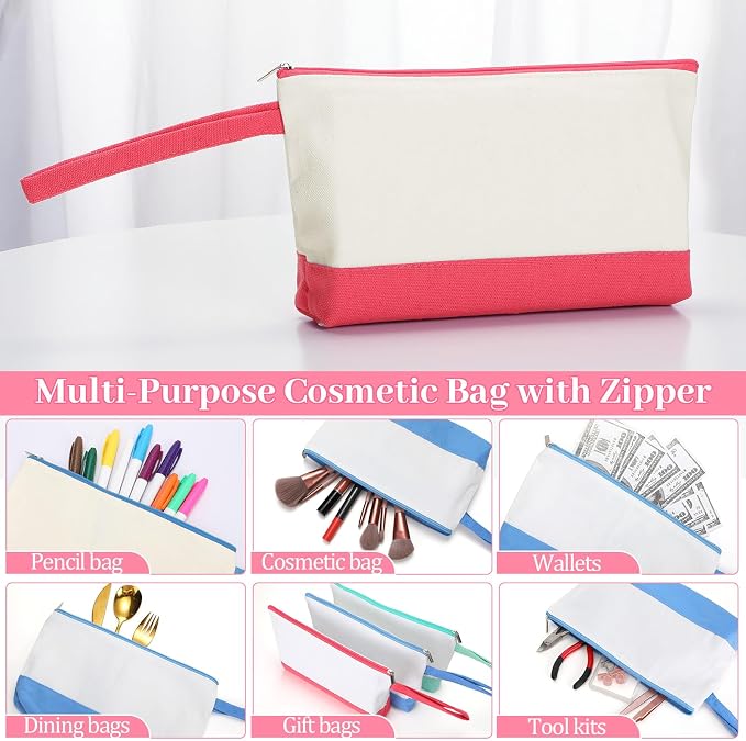 Silkfly 15 Pcs Cotton Canvas Makeup Bags Cosmetic Zipper Bags 10.2 x 5.5 x 2'' - Image 5