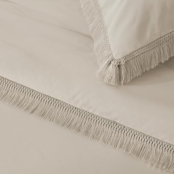 Andency Comforter Set Oversized King Oatmeal 120x120, 3 Pieces Boho Fall Tassel - Image 7