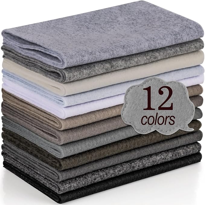 XSEINO 12 Rolls 8"x35" 1.4mm Thick Soft Felt Fabric Sheet 12 Assorted Black by XSEINOiscreating%EF%BC%81