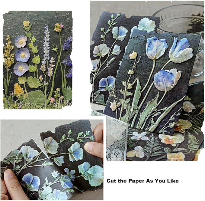 20 Sheets Vintage Blue Flower Scrapbook Paper 3 Sheets Embossed Textured Paper - Image 3