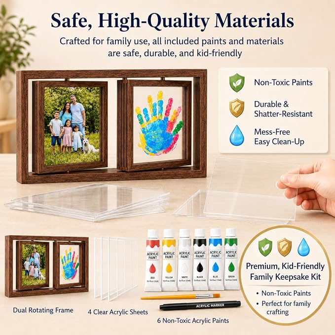 Family Handprint Frame Kit, Dual Rotating Photo & Handprint Display, DIY - Image 4