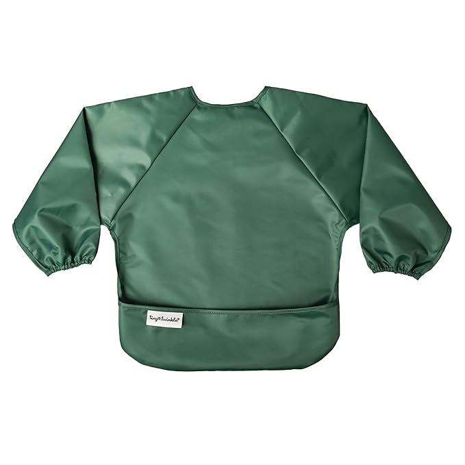 Tiny Twinkle Long Sleeve Bib for Babies & Toddlers – 2 Pack Waterproof Smock Bibs for Eating – Machine Washable & Mess-Proof, Baby Feeding Essential & Shower Must-Have (Slate Olive,6–24M)