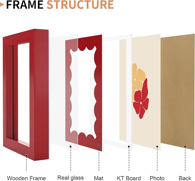 4x6 Picture Frame with Real Glass, Wooden cute 4 x 6 Photo Frame with Wavy Mat - Image 5
