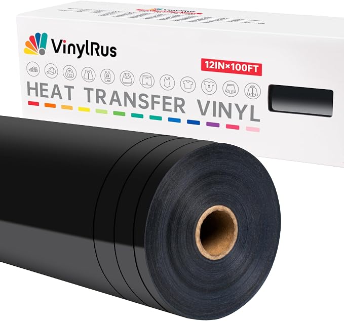 VinylRus Heat Transfer Vinyl-12 x 100ft Black Iron on Vinyl Roll by VinylRus