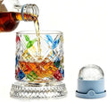 Rotating Whiskey Glass with Large Ice Ball Mold, Single Spinning Crystal by UNOD