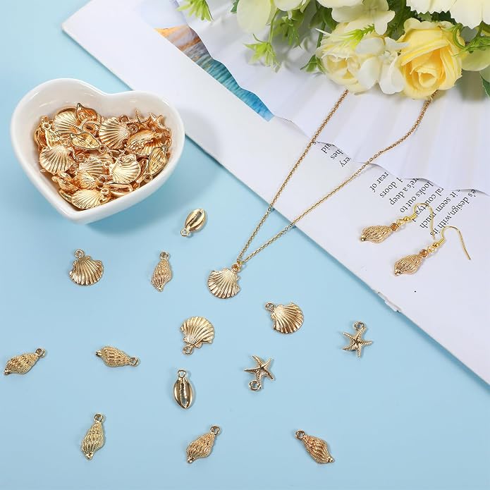80pcs Metal Pendant Charms, Shell Starfish Conch Charms Alloy Ocean, Starfish - Image 6