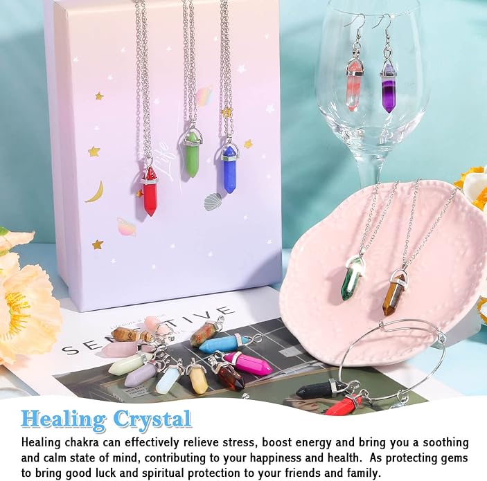 ROADPLUM 40Pcs Healing Crystal Pendants, Glow in the Dark Gemstone Charm - Image 5