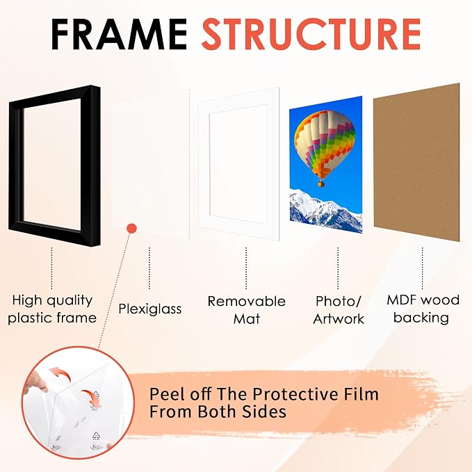 FIXSMITH 11x14 Picture Frame Set of 6, Display Pictures 8x10 - Image 3