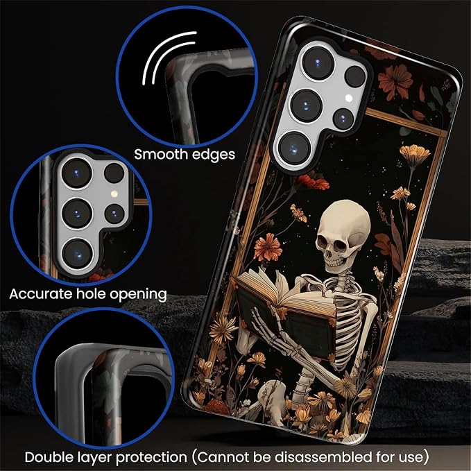 Case for Samsung Galaxy S26 Ultra Case, Skeleton Reader Goth Floral Design- - Image 5