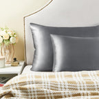 BEDELITE Satin Pillowcase with Zipper, Dark Grey King Size Pillow Cases Set of 2 - Image 6