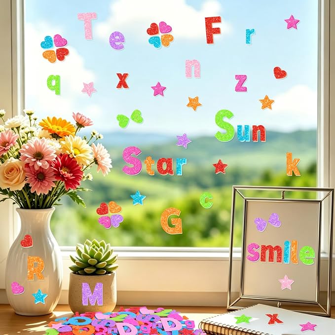 Glitter Foam Letter Stickers 469 Pcs Self-Adhesive Uppercase & Lowercase ABC - Image 5