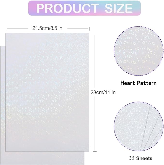 36 Sheets Holographic Laminate Sheets Clear Self Adhesive Sticker Paper - Image 2