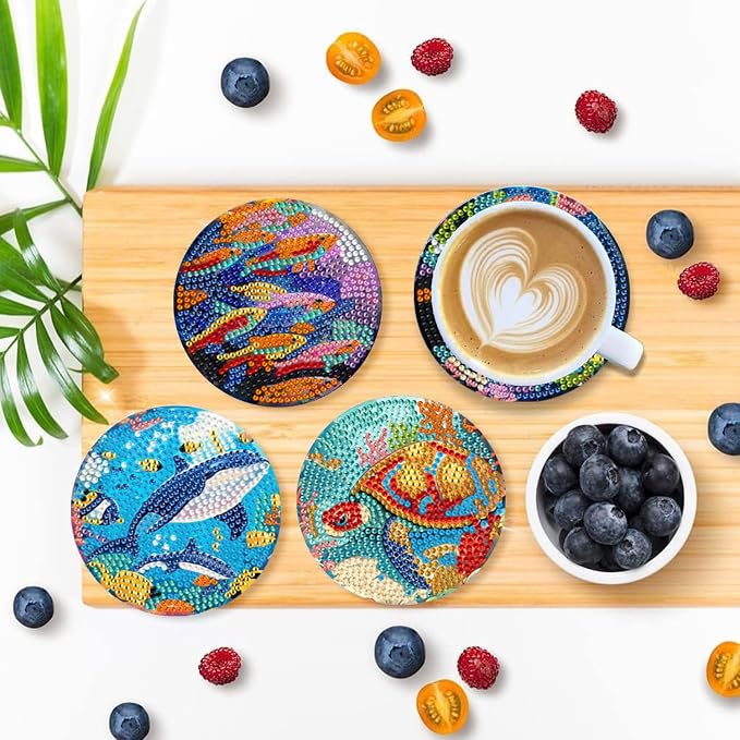 EWJRNSF 6 PCS Ocean Diamond Art Coasters DIY Kit - Image 4