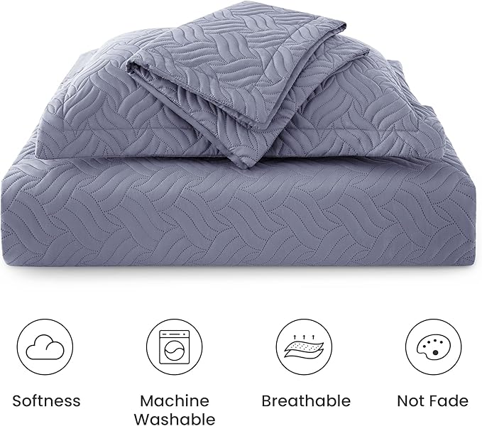 Love's cabin King Size Quilt Bedding Set Bluish Grey Bedspreads - Image 6