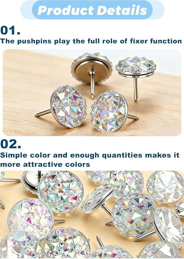 40 Diamond Pins Set, Decorative Push Thumbtacks - Image 3