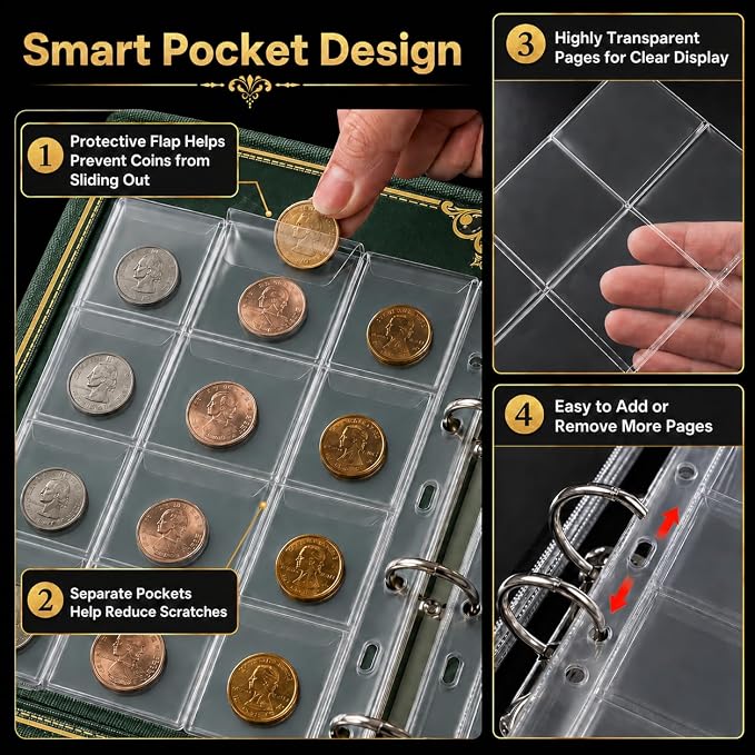 Coin Collection Book Holder for Collectors, 200 Pockets Collecting Album& 30 - Image 4