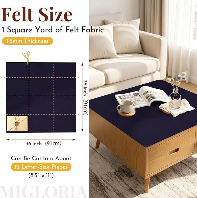 Large Felt Fabric Sheet 36 x 36 Inch, 1.6mm Thick | Soft nonwoven felt - Image 2
