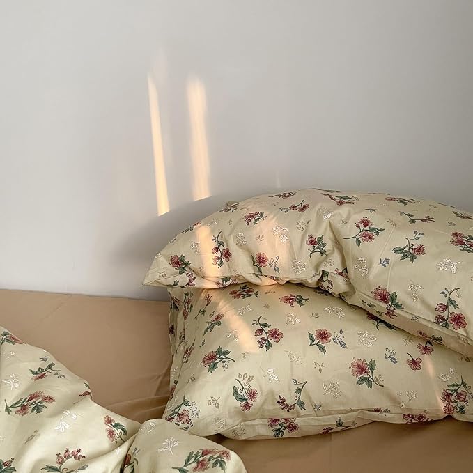 MKXI Yellowish Beige & Red Floral Duvet Cover Set Twin Size - Image 2