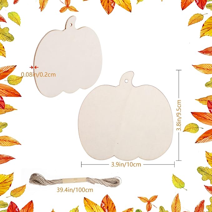 50 PCS Pumpkin Wood Cutouts Unfinished Fall Wooden Cutouts Blank Pumpkin Wood - Image 2